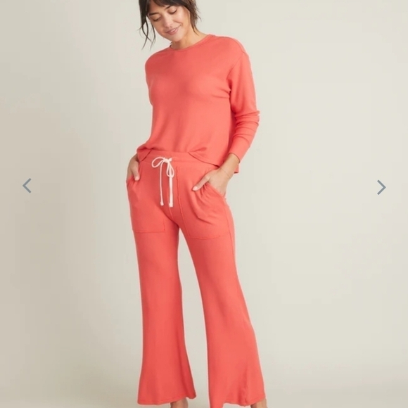 MARINE layer Luxe Waffle Wide Leg PJ Pant in Bittersweet Red - Picture 4 of 7